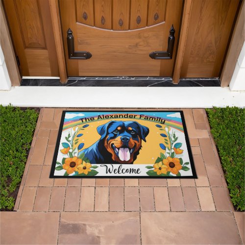 Personalized Family Name Rottweiler Dog Welcome Doormat