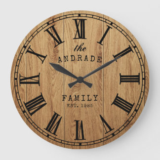 Personalized Family Name Rustic Farmhouse Wooden Large Clock
