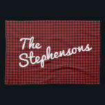 Personalized Family Name Rustic Red Black Plaid Kitchen Towel<br><div class="desc">Add a cozy and personal touch to your kitchen with this red buffalo plaid towel, customized with your family name in bold white script. Perfect for farmhouse kitchens, holiday baking, or rustic home decor, this towel makes a great gift for hosts, newlyweds, or anyone who loves a warm and welcoming...</div>