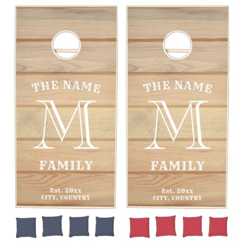Personalized Family Name Rustic Wood Monogram Cornhole Set