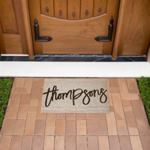 Personalized Family Name Script Calligraphy Fiber Doormat