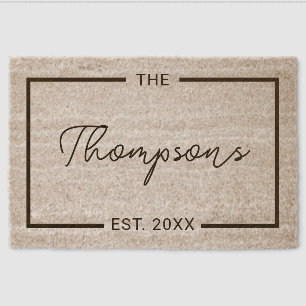 Personalized Family Name Script Established Date Fiber Doormat
