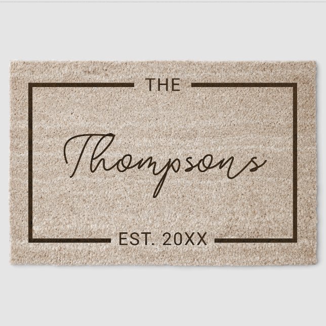 Personalized Family Name Script Established Date Fiber Doormat (Front)
