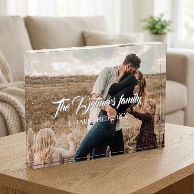 Personalized Family Name Script Photo  Acrylic Award (Sophisticated Style for Cherished Moments.)