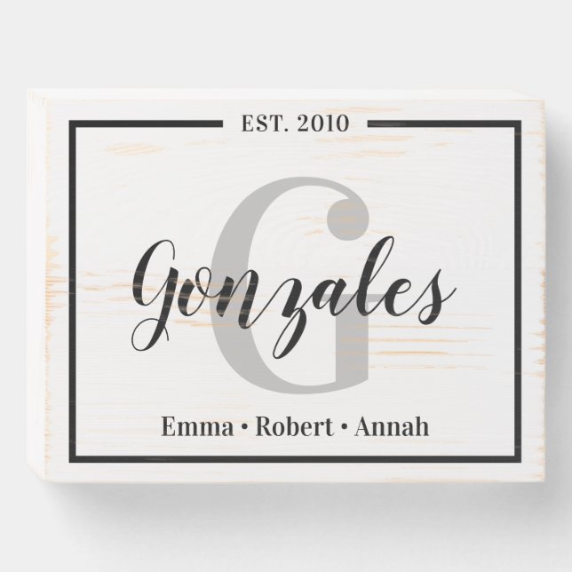 Personalized family name sign, family established wooden box sign (Front Horizontal)