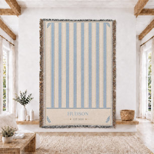 Personalized Family Name Stri Woven Throw Blanket