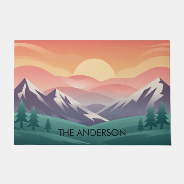 Personalized Family Name Sunrise Mountains         Doormat (Front)