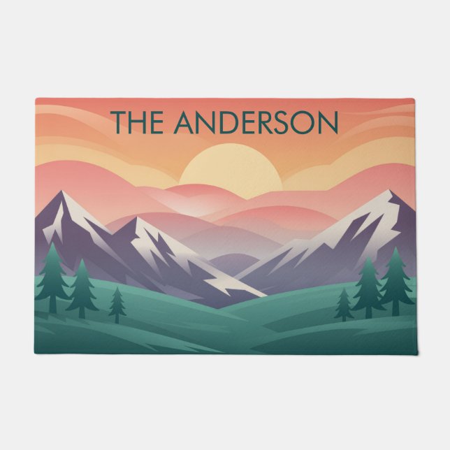 Personalized Family Name Sunrise Mountains         Doormat (Front)