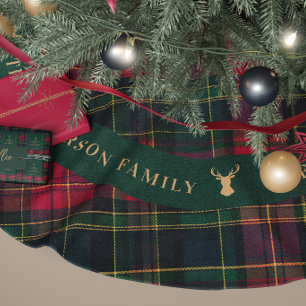 Personalized Family Name Tartan Plaid Stag Brushed Polyester Tree Skirt