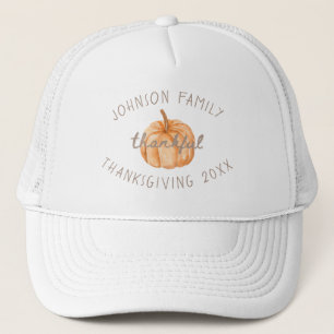 Personalized Family Name Thankful Neutral Gingham Trucker Hat