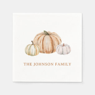 Personalized Family Name Thankful Neutral Pumpkin Napkins