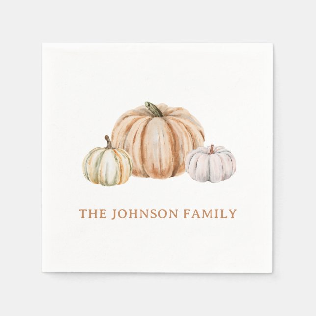 Personalized Family Name Thankful Neutral Pumpkin Napkins (Front)