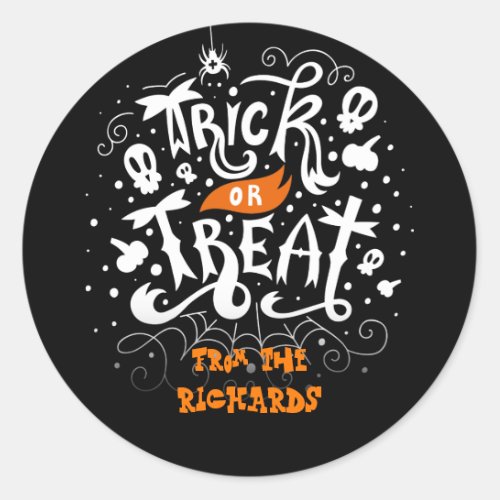 Personalized Family Name Trick or Treat Halloween Classic Round Sticker