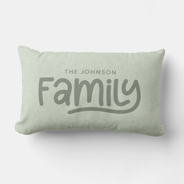 Personalized Family Name Typography Sage Lumbar Pillow (Front)
