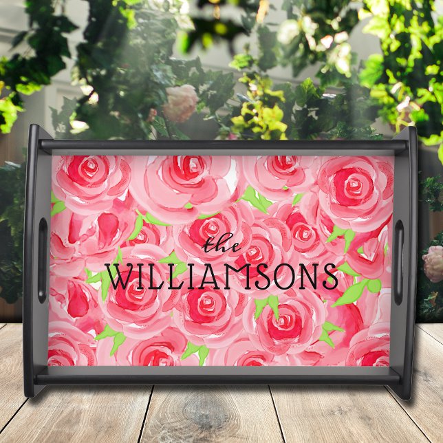 Personalized Family Name Watercolor Roses Serving  Tray (Creator Uploaded)