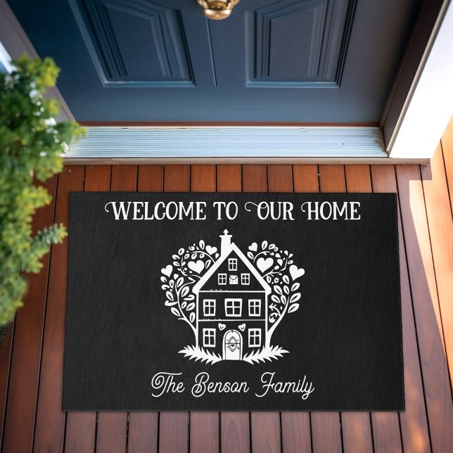 Personalized Family Name Welcome to our Home Black Doormat (Personalized Family Name Welcome to our Home Door Doormat Black)