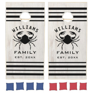 Personalized Family Name White Crab Wood Grain Cornhole Set