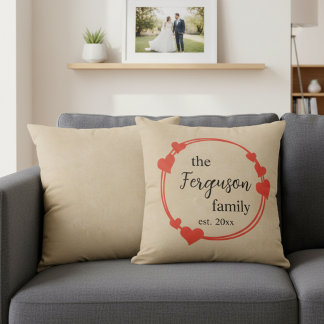 Personalized Family Name with Wedding Year Throw Pillow