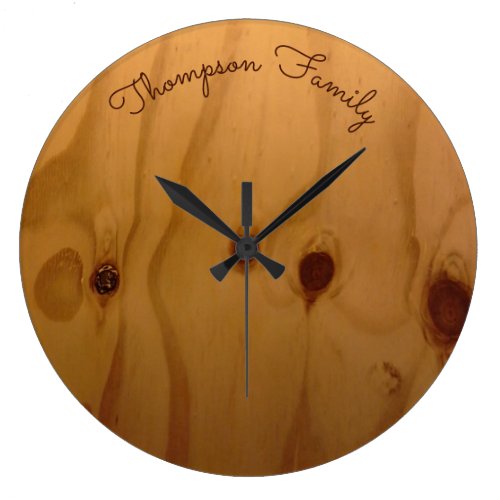 personalized family name wood rustic large clock