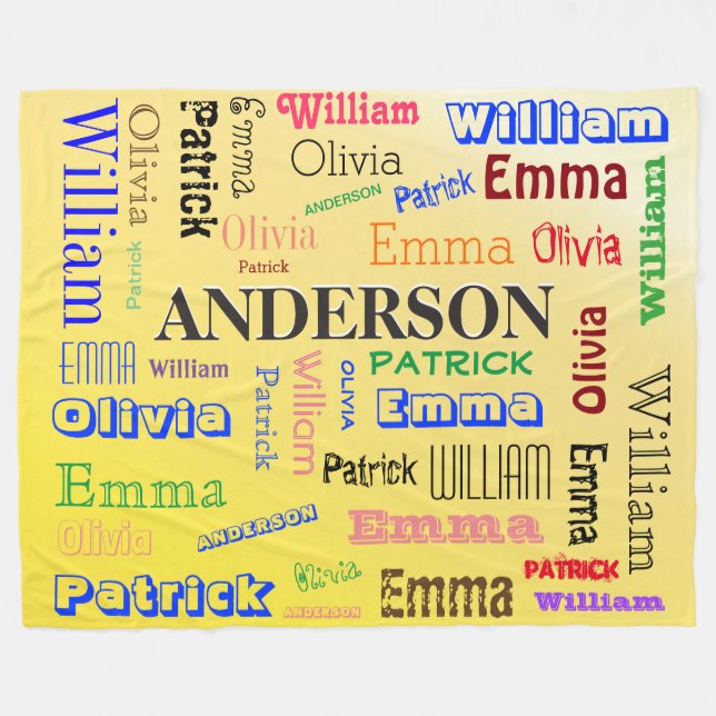 Personalized Family 🏡💖Name Word Cloud Yellow Fleece Blanket (Front (Horizontal))