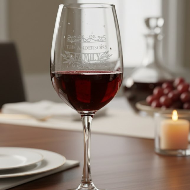 Personalized Family name  Wreath Wine Glass (Creator Uploaded)