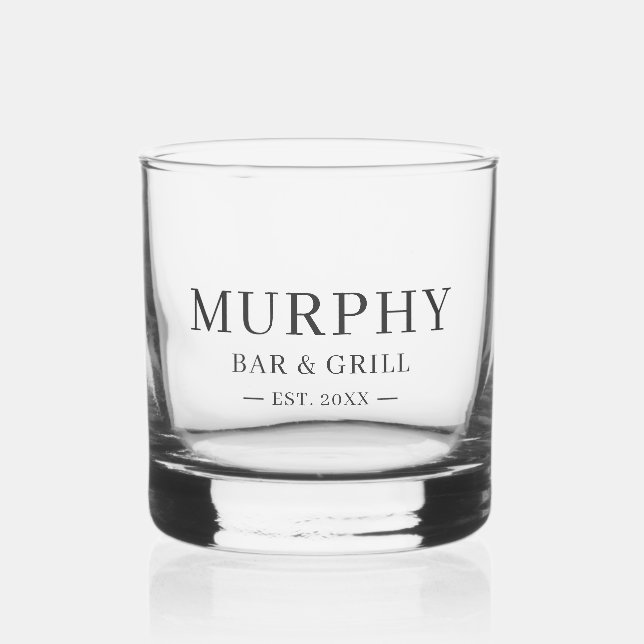 Personalized Family Name Year Established Barware Whiskey Glass (Front)