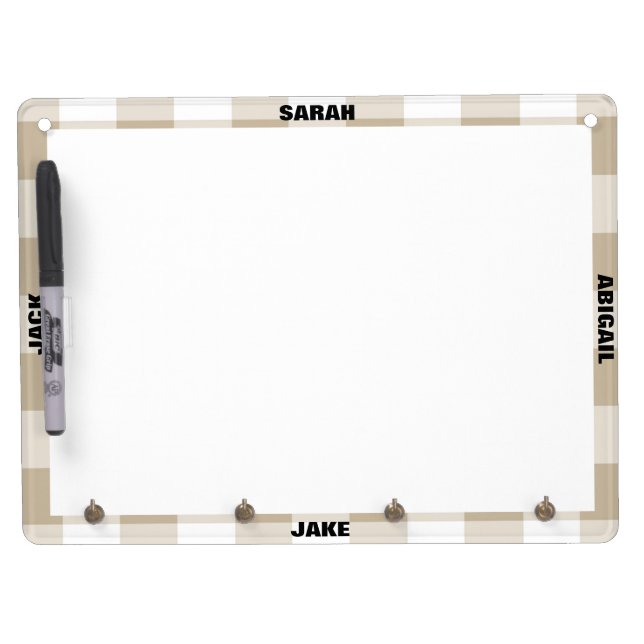 Personalized Family Names Beige Plaid  Dry Erase Board With Keychain Holder (Front)