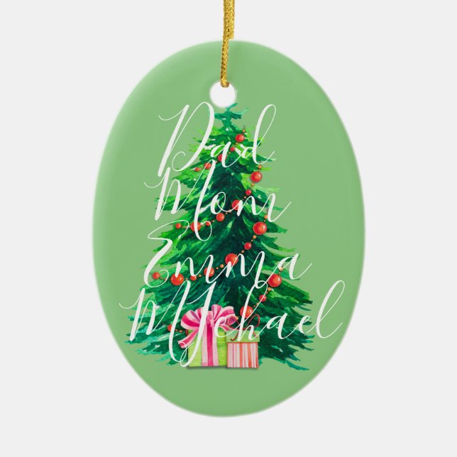 Personalized Family Names Christmas Tree Ornament (Front)