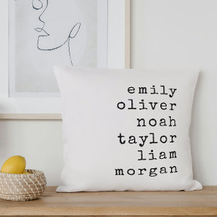 Personalized Family Names Custom Typewriter Font Throw Pillow