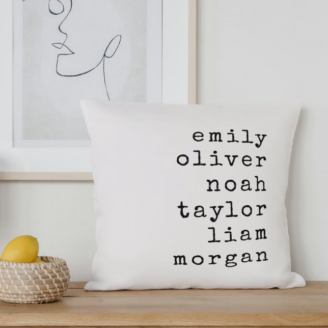 Personalized Family Names Custom Typewriter Font Throw Pillow (Personalized Family Names Pillow Custom Typewriter Font Last Name Housewarming Gift Unique Accent)