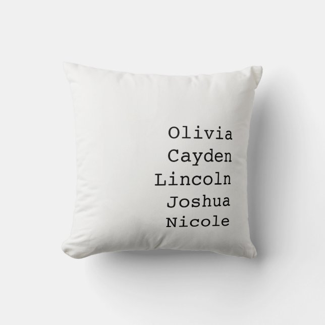 Personalized Family Names Throw Pillow (Front)