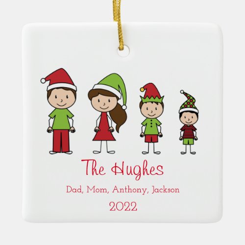 Personalized Family of 4 Cute Christmas Ornament