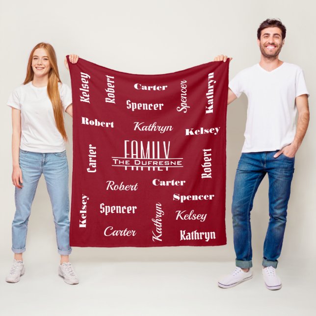 Personalized Family of Five Cool Fonts Fleece Blanket (In Situ)
