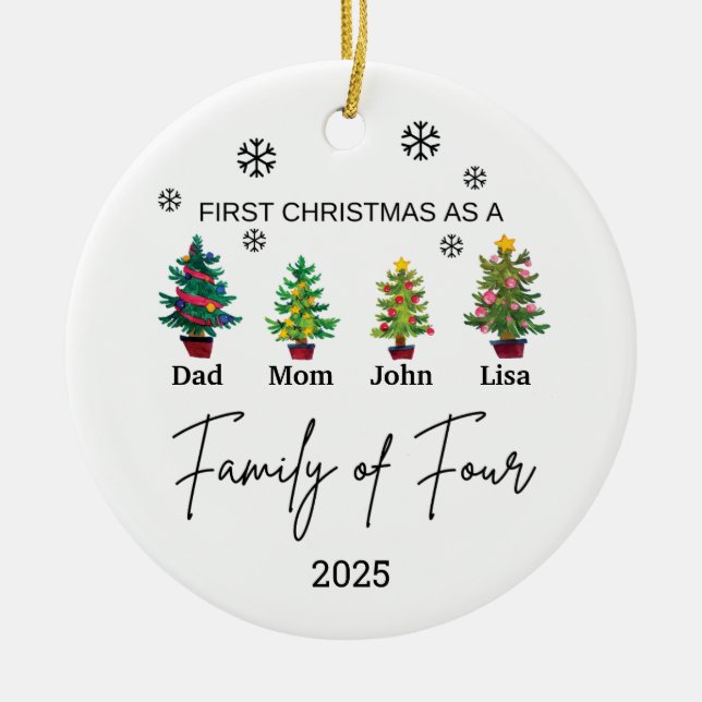 Personalized Family of Four Ornament, Family Gift Ceramic Ornament (Front)