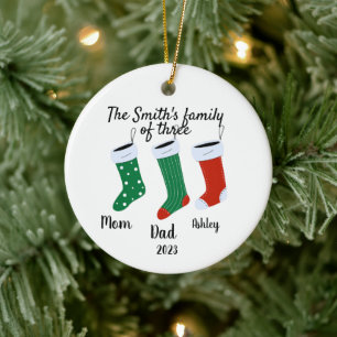 Personalized family of three Christmas 2025 Ceramic Ornament