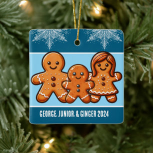 Personalized Family of Three Christmas Gingerbread Ceramic Ornament