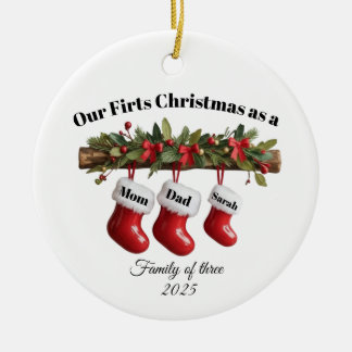 Personalized Family of Three Christmas Ornament Ceramic Ornament