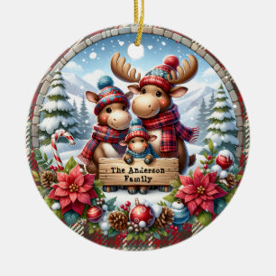 Personalized Family of Three Reindeer Christmas Ceramic Ornament