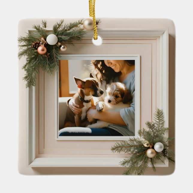 Personalized Family & Pet Christmas Photo Ornament (Front)