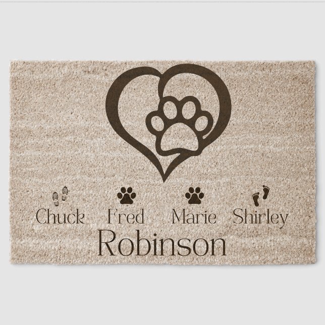 Personalized Family & Pet Names Doormat Fiber Doormat (Front)