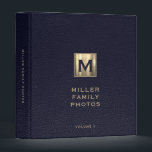 Personalized Family Photo Album Binder<br><div class="desc">Safeguard your cherished family memories with this elegant three-ring binder designed specifically for family photo storage. The binder features a sophisticated rich blue leather print background, complemented by a brushed metallic gold monogram initial and family name in golden classic typography. The customizable lower thirds allow you to organize your photos...</div>