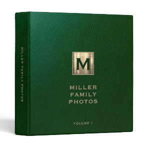 Personalized Family Photo Album Green Leather 3 Ring Binder