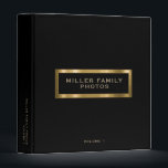 Personalized Family Photo Album Monogram Frame 3 Ring Binder<br><div class="desc">Keep your family memories organized with this elegant personalized photo album binder. The design features a brushed metallic gold monogram frame with your family name and photos in classic golden typography on a solid black background. Add your own custom text to the spine and volume number in the lower thirds...</div>