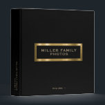 Personalized Family Photo Album Monogram Frame 3 Ring Binder<br><div class="desc">Keep your family memories organized with this elegant personalized photo album binder. The design features a brushed metallic gold monogram frame with your family name and photos in classic golden typography on a solid black background. Add your own custom text to the spine and volume number in the lower thirds...</div>