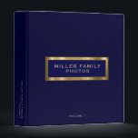 Personalized Family Photo Album Monogram Frame 3 Ring Binder<br><div class="desc">Keep your family memories organized with this elegant personalized photo album binder. The design features a brushed metallic gold monogram frame with your family name and photos in classic golden typography on a navy blue background. Add your own custom text to the spine and volume number in the lower thirds...</div>