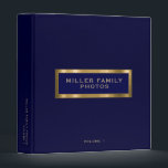 Personalized Family Photo Album Monogram Frame 3 Ring Binder<br><div class="desc">Keep your family memories organized with this elegant personalized photo album binder. The design features a brushed metallic gold monogram frame with your family name and photos in classic golden typography on a navy blue background. Add your own custom text to the spine and volume number in the lower thirds...</div>