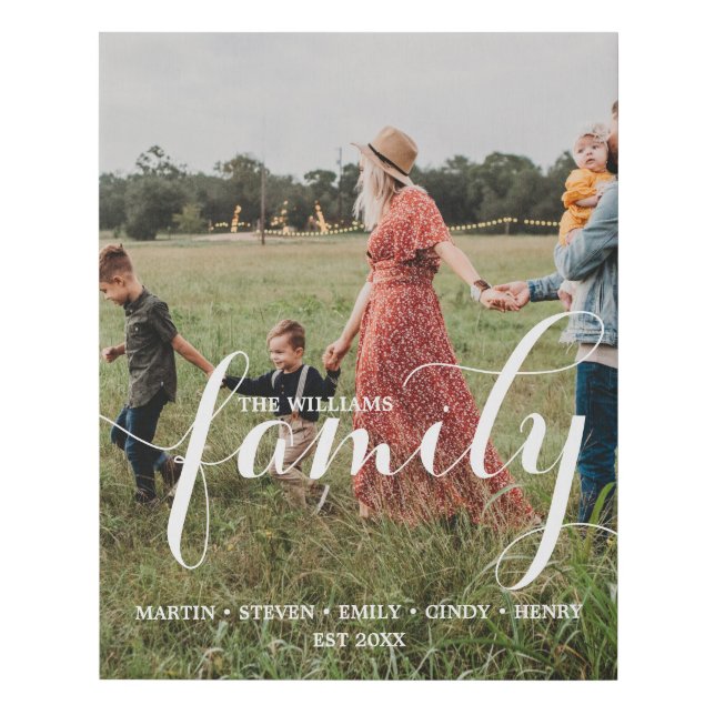 Personalized Family Photo and Custom Names Faux Canvas Print (Front)