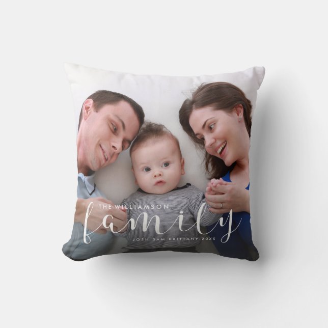 Personalized Family Photo and Custom Names Throw Pillow (Front)