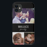 Personalized Family Photo and Last Name iPhone 11 Case<br><div class="desc">Personalize this cell phone case with favorite family photos of the kids,  mom,  dad,  grand parents,  family name or pets etc. Three photo areas. Modern typography on a black block. The name is repeated for the back side of this phone case.</div>
