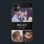 Personalized Family Photo and Last Name iPhone 11 Case<br><div class="desc">Personalize this cell phone case with favorite family photos of the kids,  mom,  dad,  grand parents,  family name or pets etc. Three photo areas. Modern typography on a black block. The name is repeated for the back side of this phone case.</div>